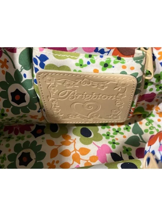 Brighton Woven Bag Flower Pot Strawberry Vintage Green-Handles Floral Lining - Picture 4 of 7